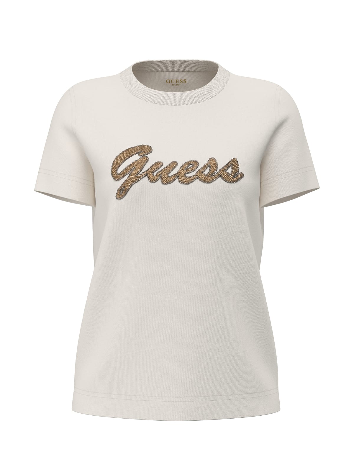 T-shirt Guess donna manica corta logo perline cotone