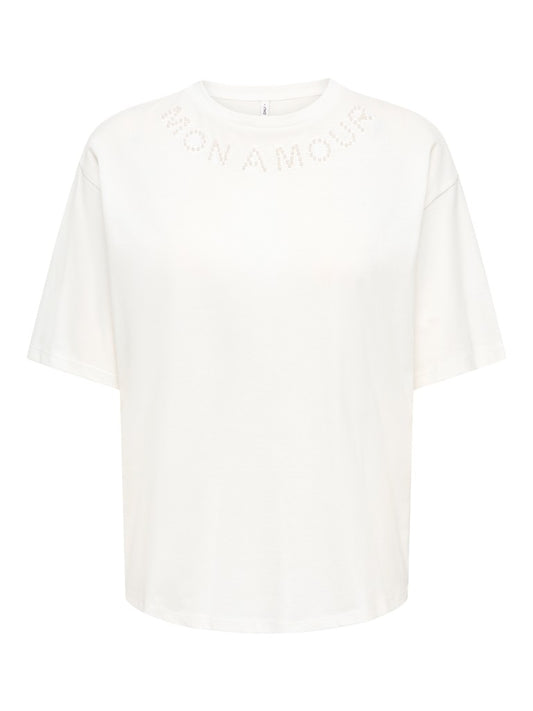 T-shirt donna ONLY cotone organico dettaglio perle