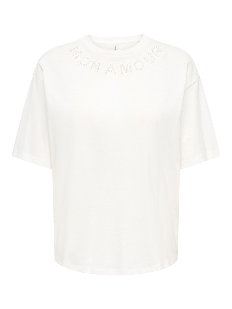 T-shirt donna ONLY cotone organico dettaglio perle