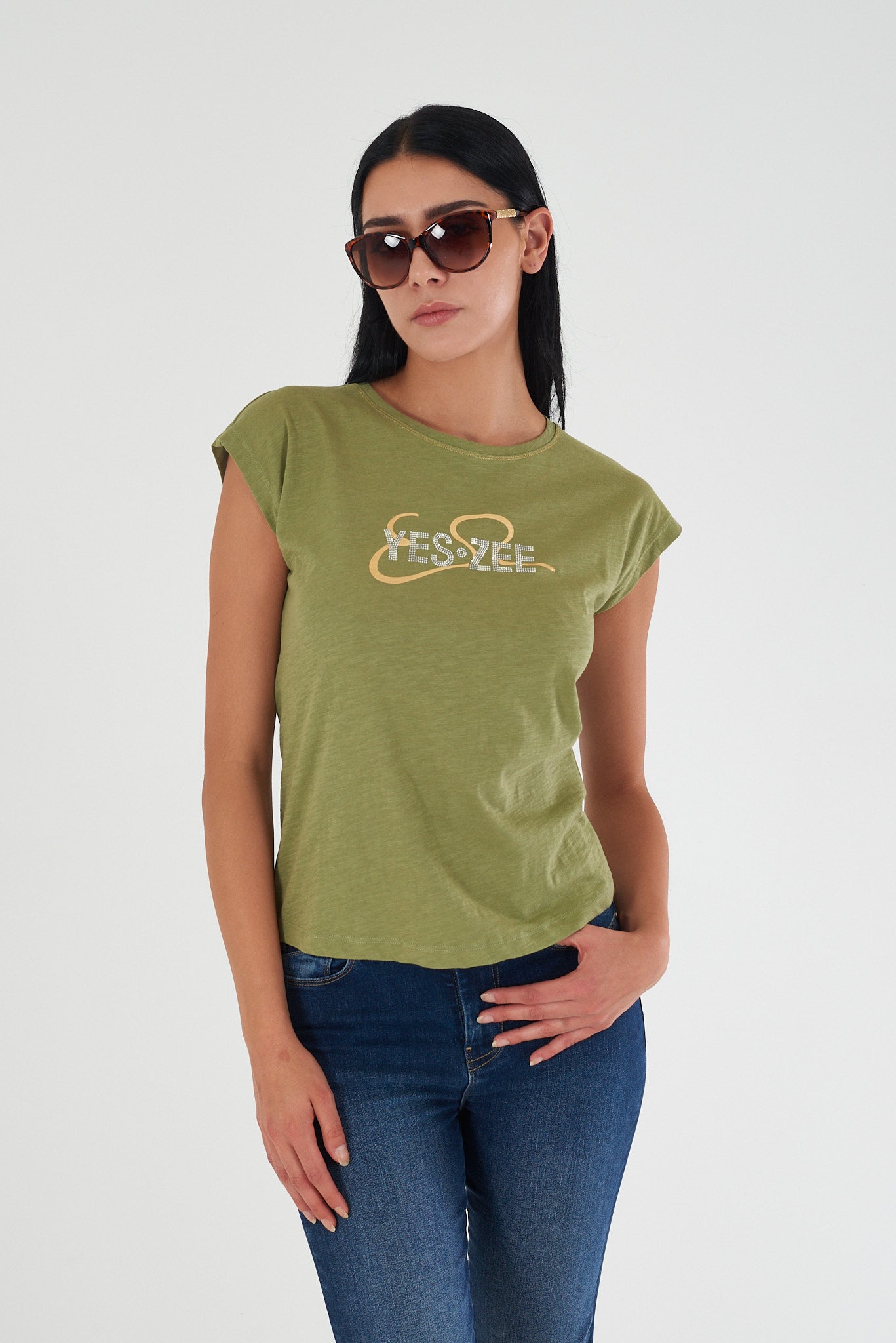T-shirt basic YES-ZEE Donna manica corta in cotone PE 2026
