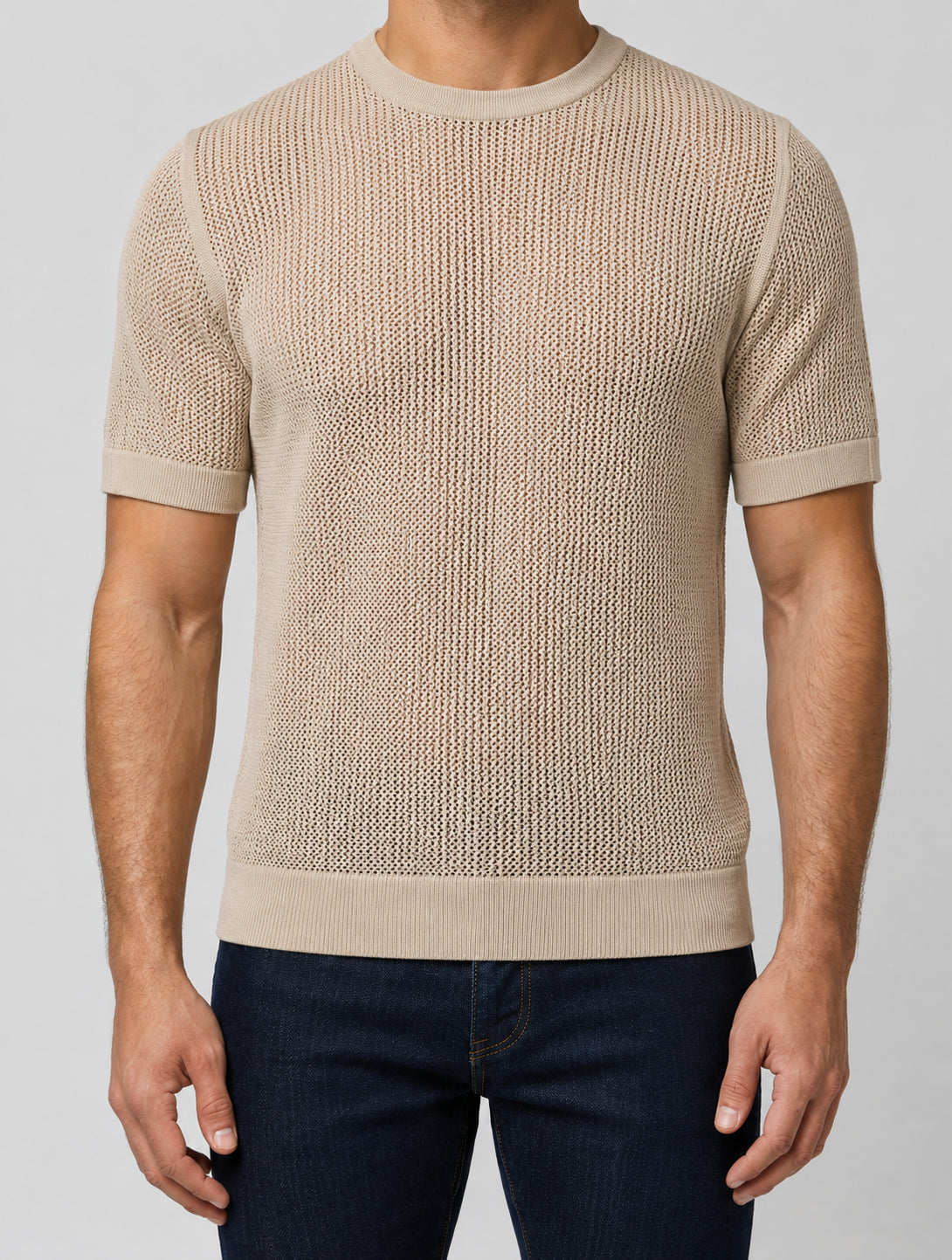 T-shirt MARKUP uomo crochet misto lino girocollo