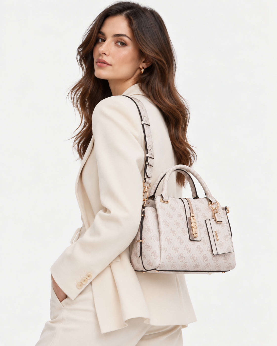 Borsa mano Guess Yvonne logo similpelle donna