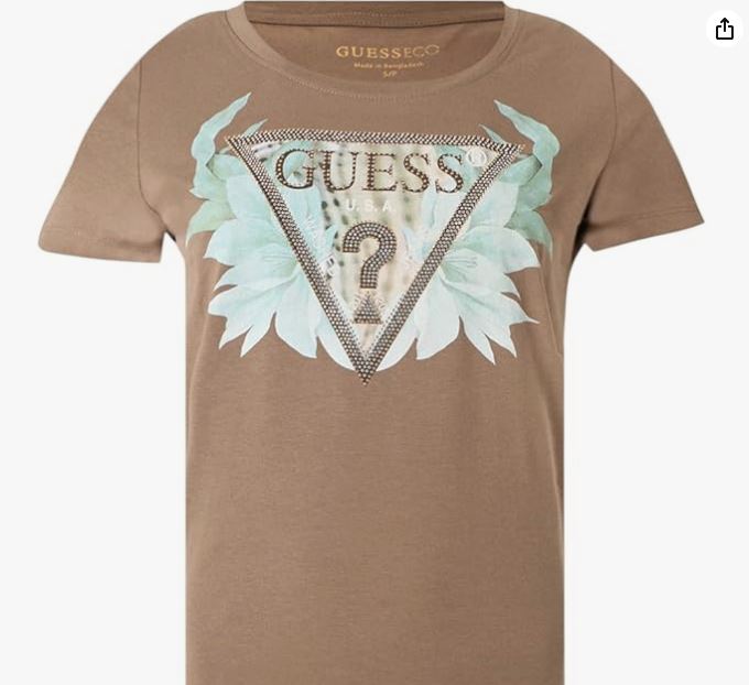 T-shirt Guess donna Flowers Triangle cotone