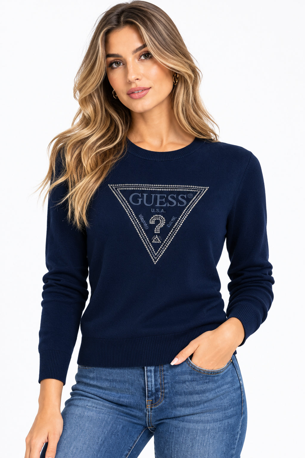 Maglione donna Guess Katie logo triangolo viscosa
